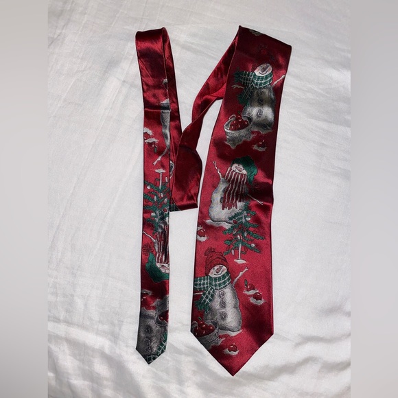 Holiday Traditions Snowman Deep Red Tie - Picture 4 of 5